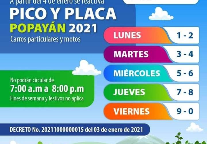Desde hoy se ajusta la medida de Pico y Placa en Popayán